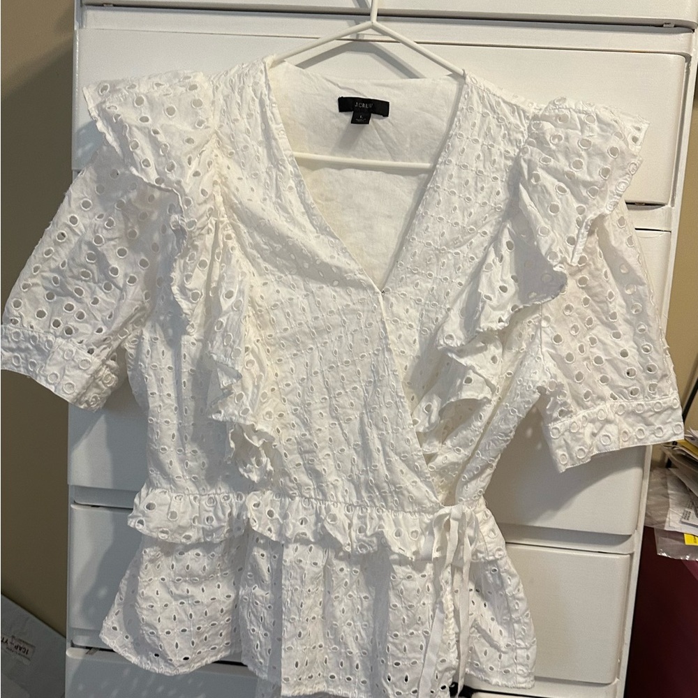 J crew eyelet wrap blouse. White. Cotton